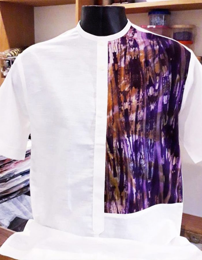 Chemise blanche mixée à col rond